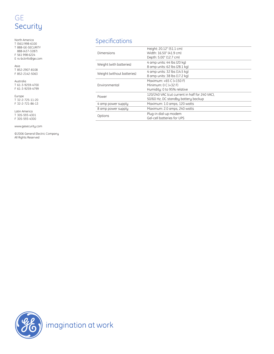 Specifications | GE ACUXL16 User Manual | Page 4 / 4