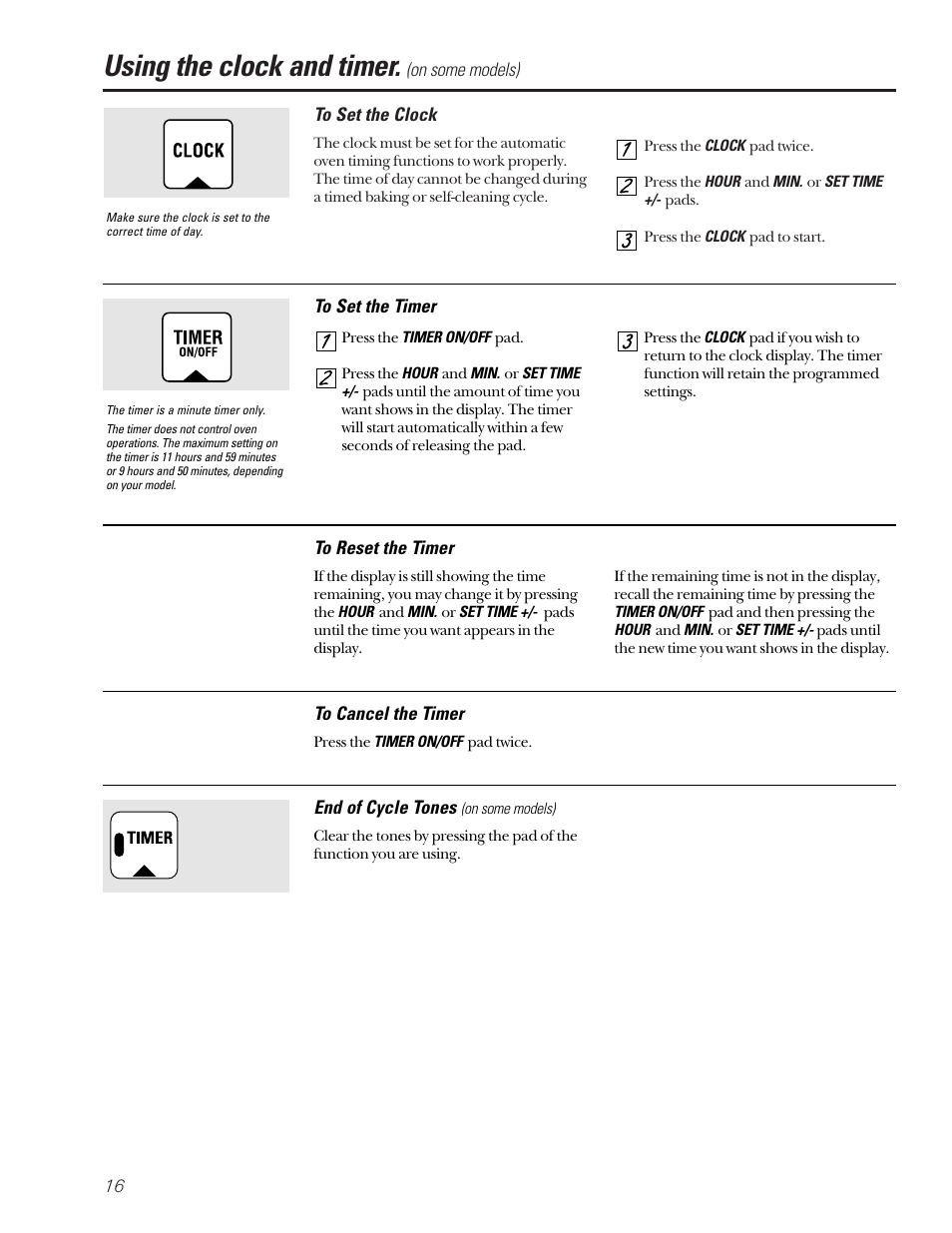 Clock and timer, Using the clock and timer | GE Coil Top User Manual | Page 16 / 44