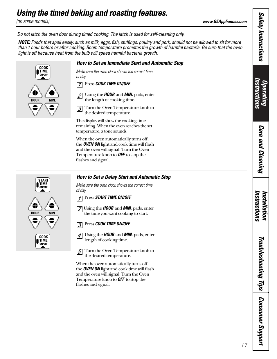 Timed baking & roasting, Using the timed baking and roasting features | GE Coil Top User Manual | Page 17 / 44