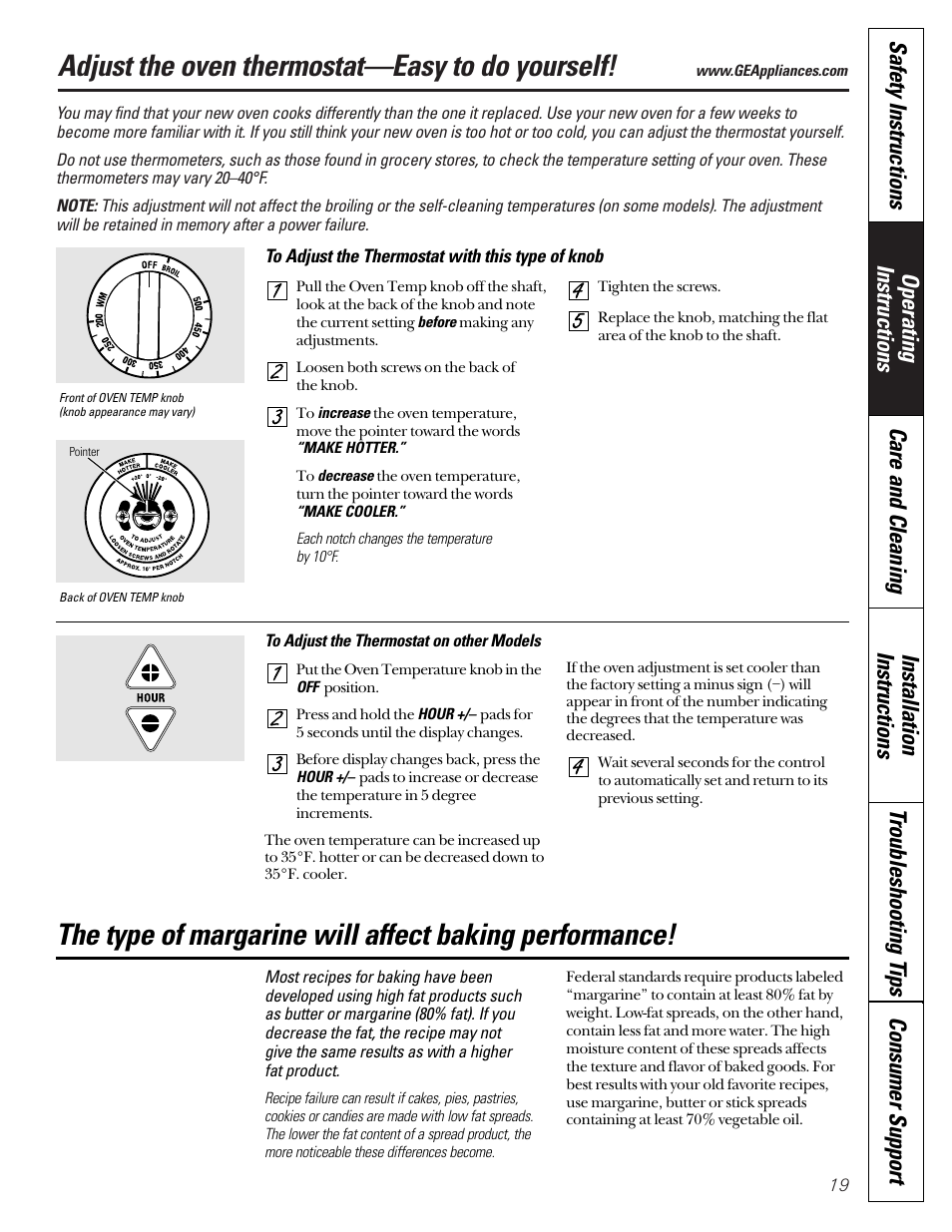 Adjust the oven thermostat, Adjust the oven, Thermostat | Adjust the oven thermostat—easy to do yourself | GE Coil Top User Manual | Page 19 / 44