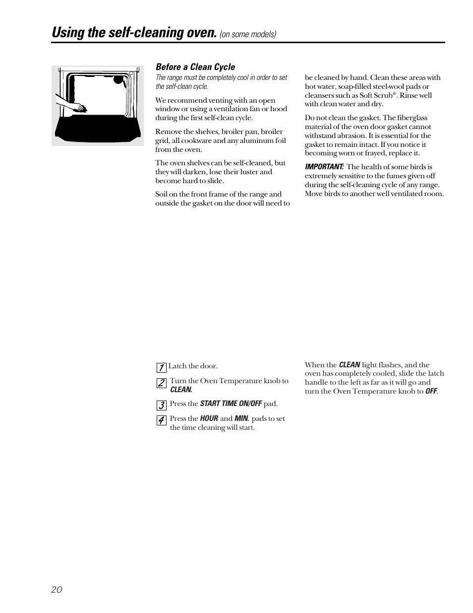 Self-cleaning, Care and cleaning, Self-cleaning oven | Using the self-cleaning oven | GE Coil Top User Manual | Page 20 / 44