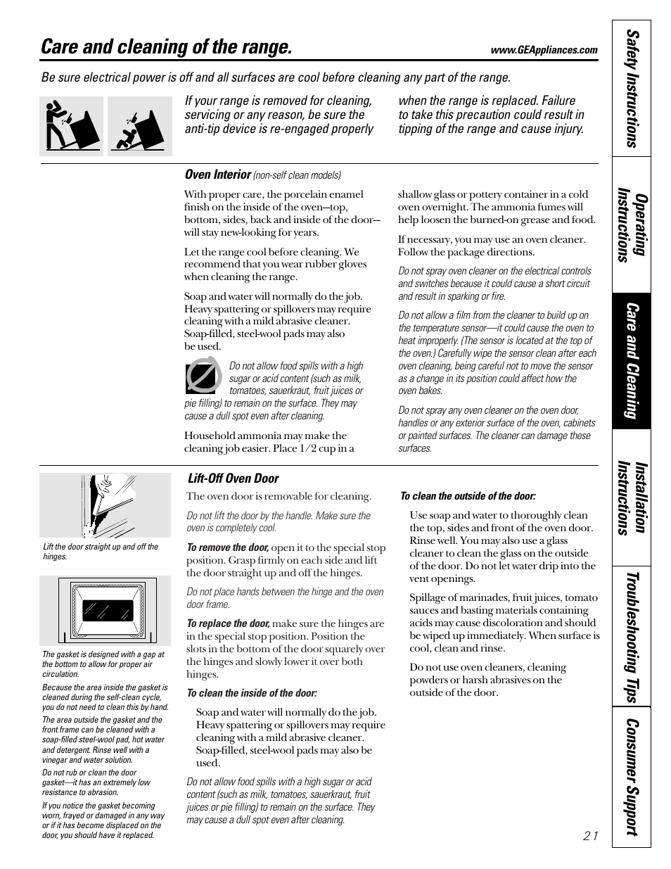 Care and cleaning of the range | GE Coil Top User Manual | Page 21 / 44