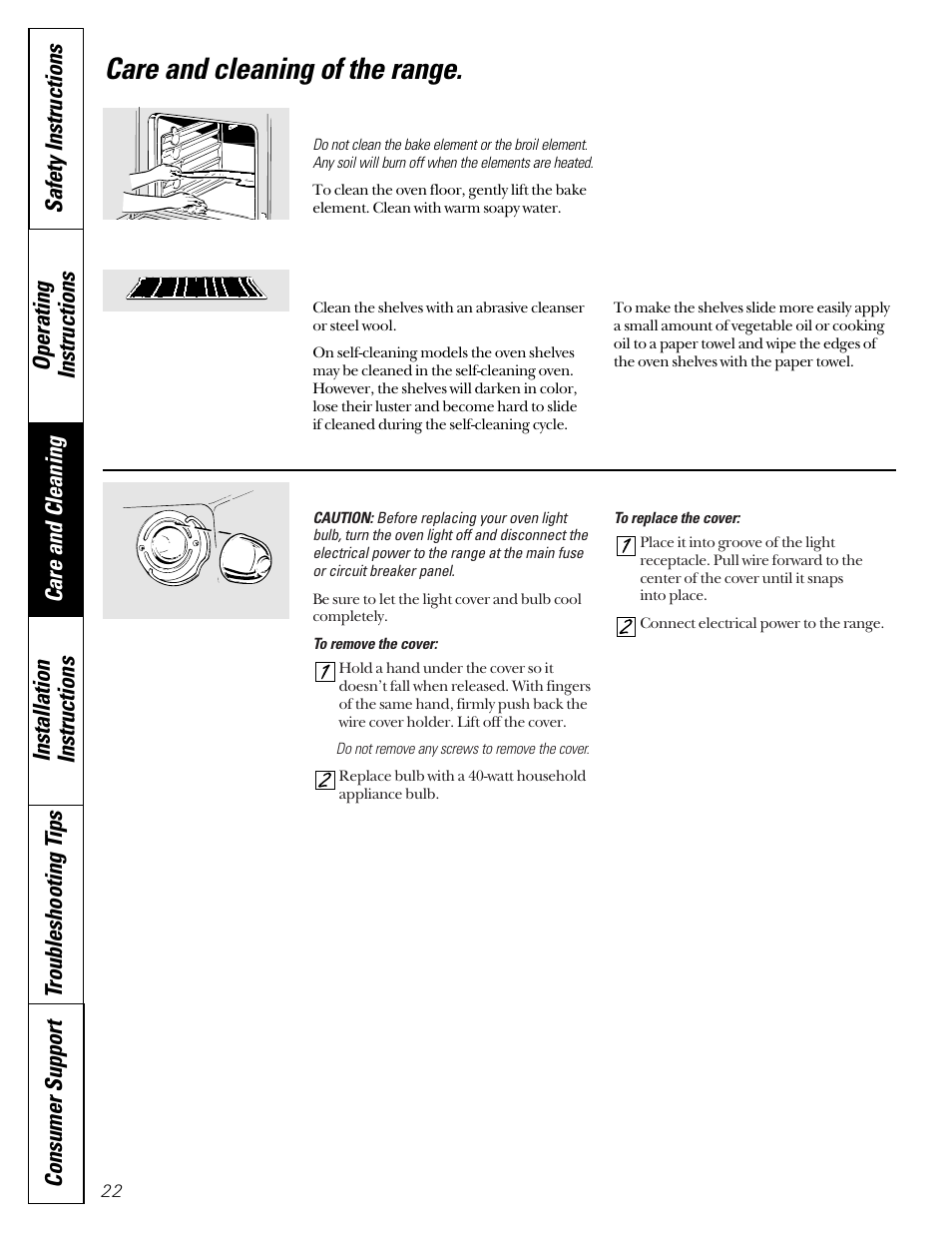 Care and cleaning of the range | GE Coil Top User Manual | Page 22 / 44