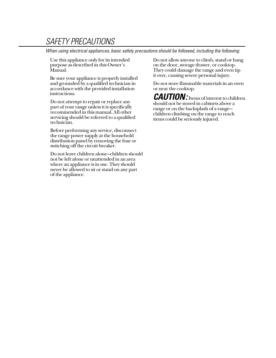 Safety precautions, Safety precautions , 4, Caution | GE Coil Top User Manual | Page 3 / 44