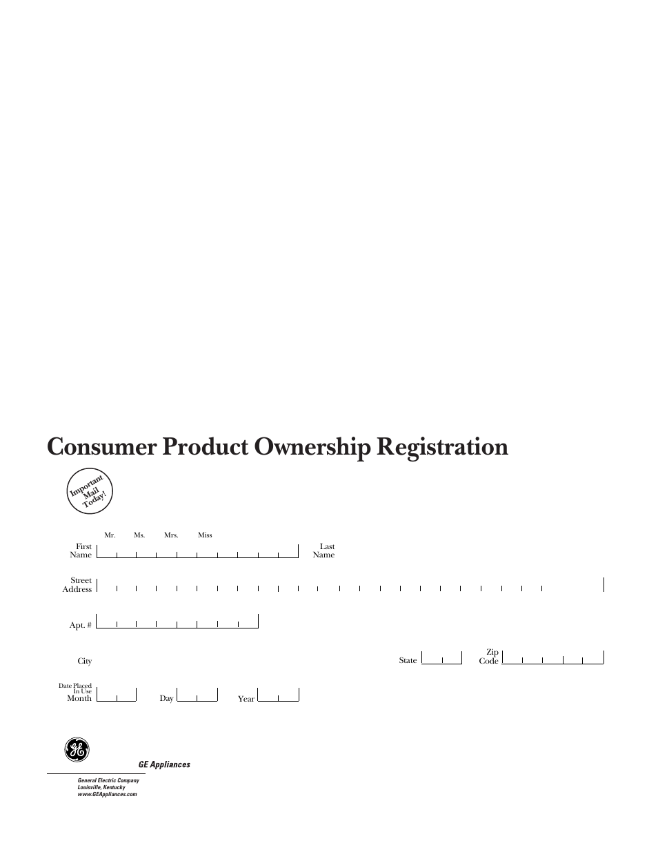 Consumer product ownership registration | GE Coil Top User Manual | Page 42 / 44