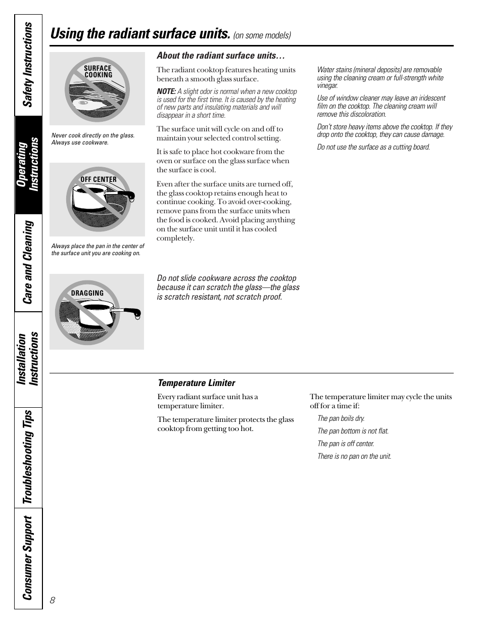 Using the radiant surface units | GE Coil Top User Manual | Page 8 / 44