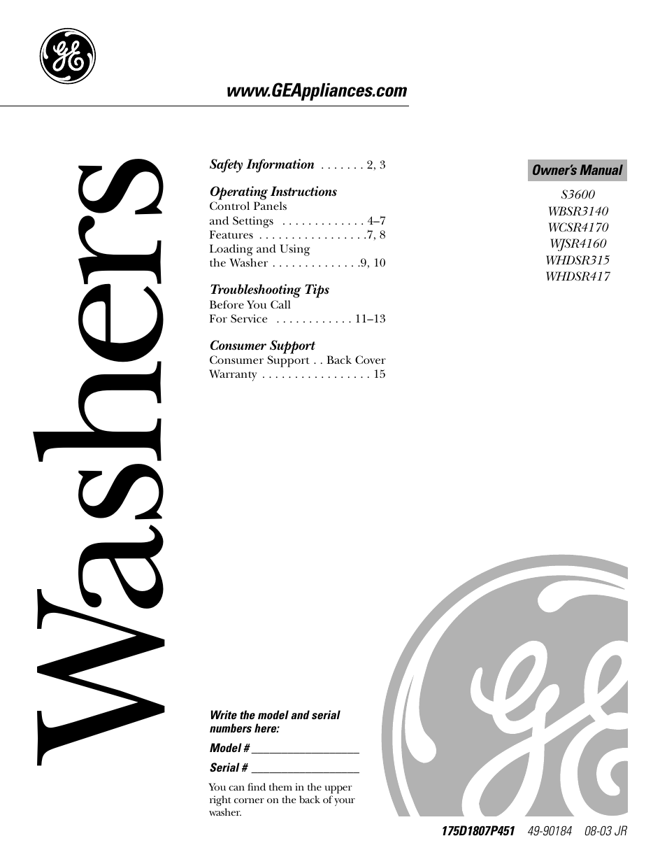 GE WBSR3140 User Manual | 16 pages