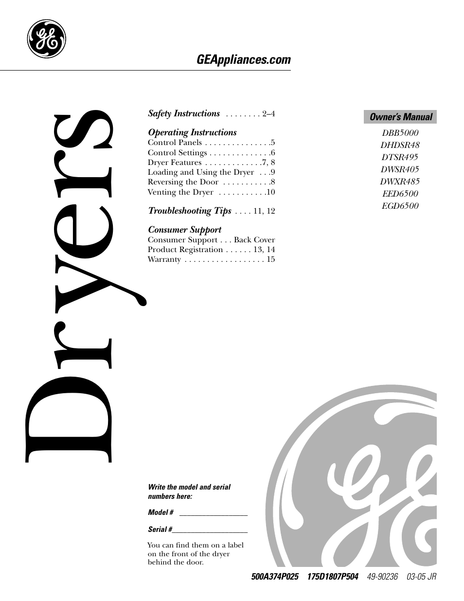 GE DHDSR48 User Manual | 16 pages