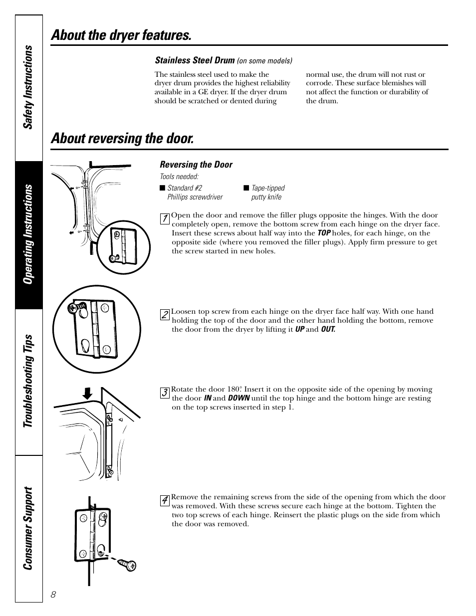 Reversing the door | GE DHDSR48 User Manual | Page 8 / 16