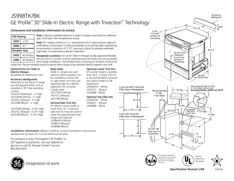 GE Profile JS998TK User Manual | 2 pages