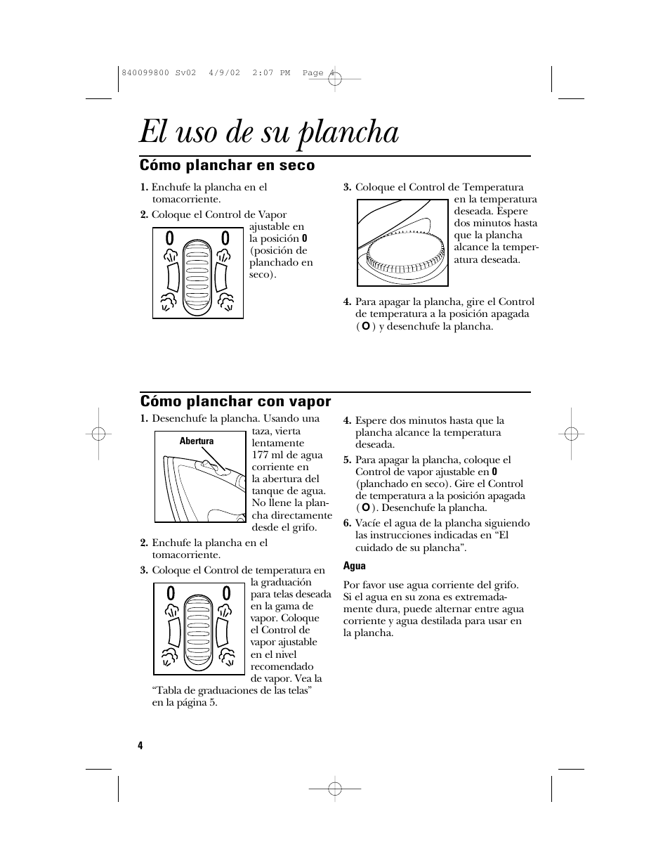 El uso de su plancha, Cómo planchar con vapor, Cómo planchar en seco | GE 840099800 User Manual | Page 12 / 16