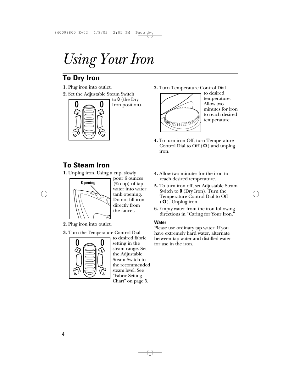 Using your iron | GE 840099800 User Manual | Page 4 / 16