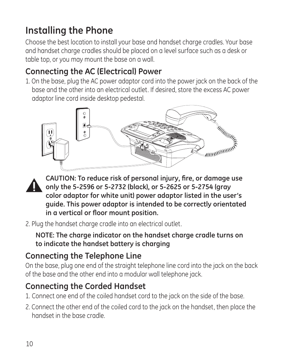 Installing the phone | GE 00009246 User Manual | Page 10 / 96