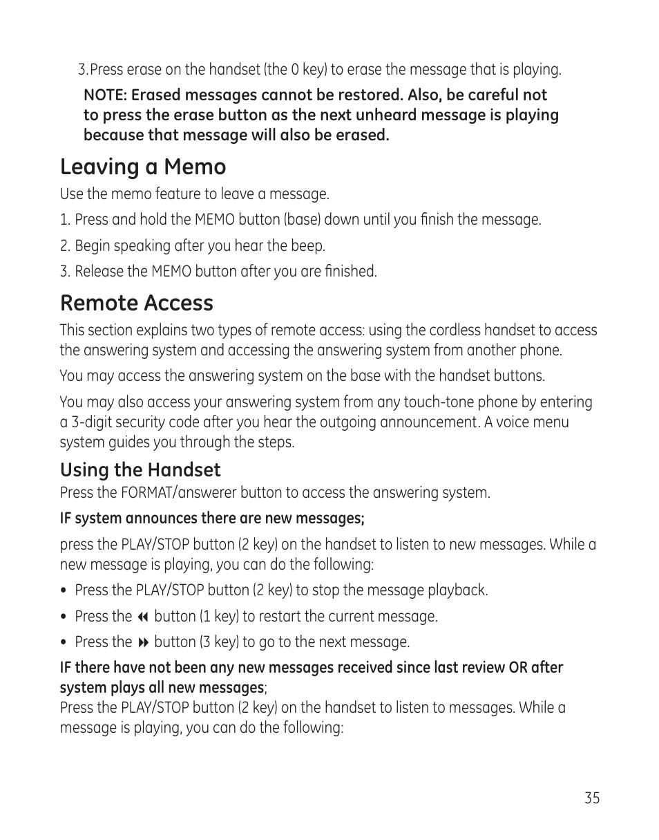 Remote access | GE 00009246 User Manual | Page 35 / 96