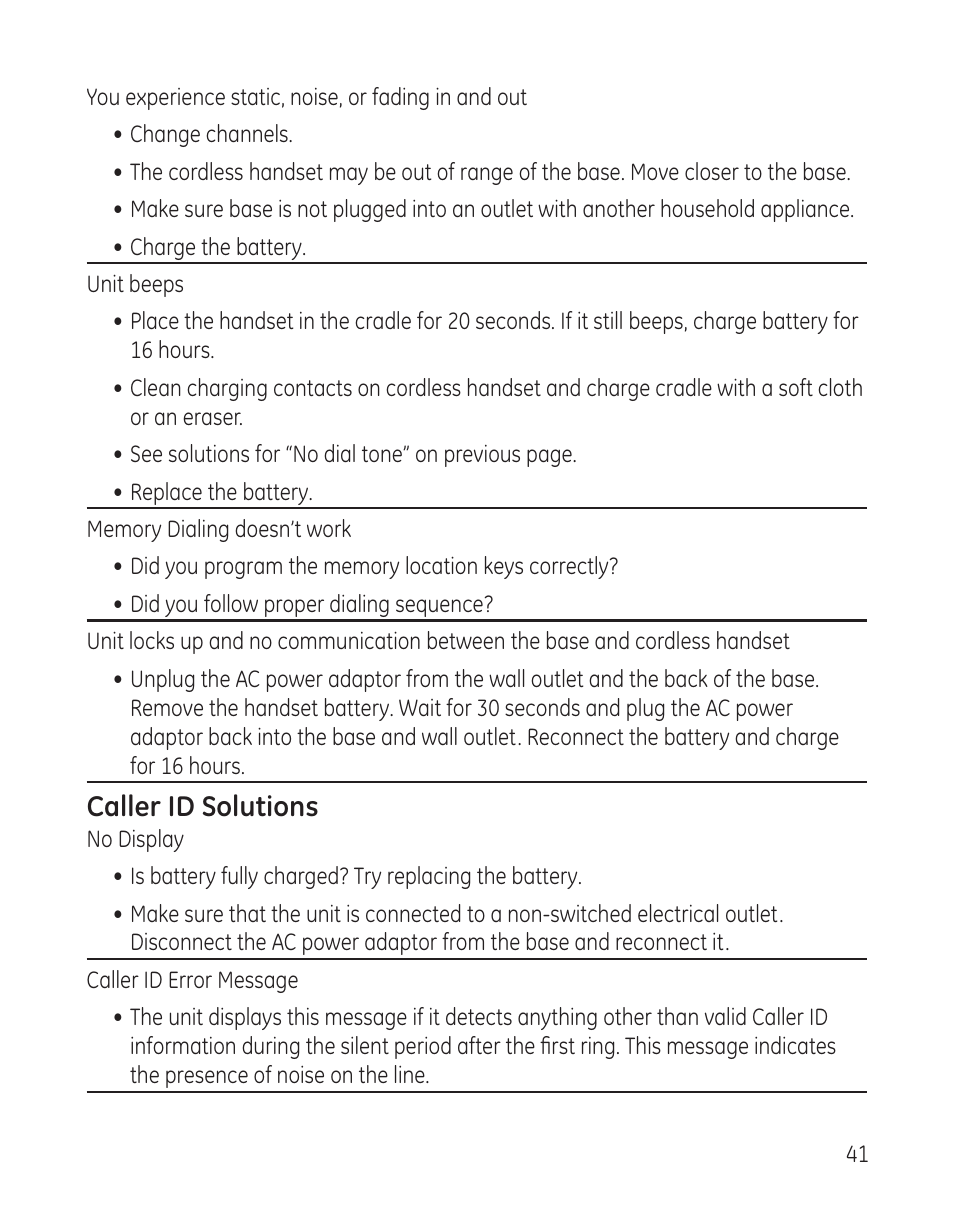 Caller id solutions | GE 00009246 User Manual | Page 41 / 96