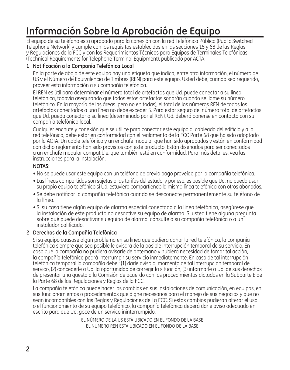 Información sobre la aprobación de equipo | GE 00009246 User Manual | Page 50 / 96