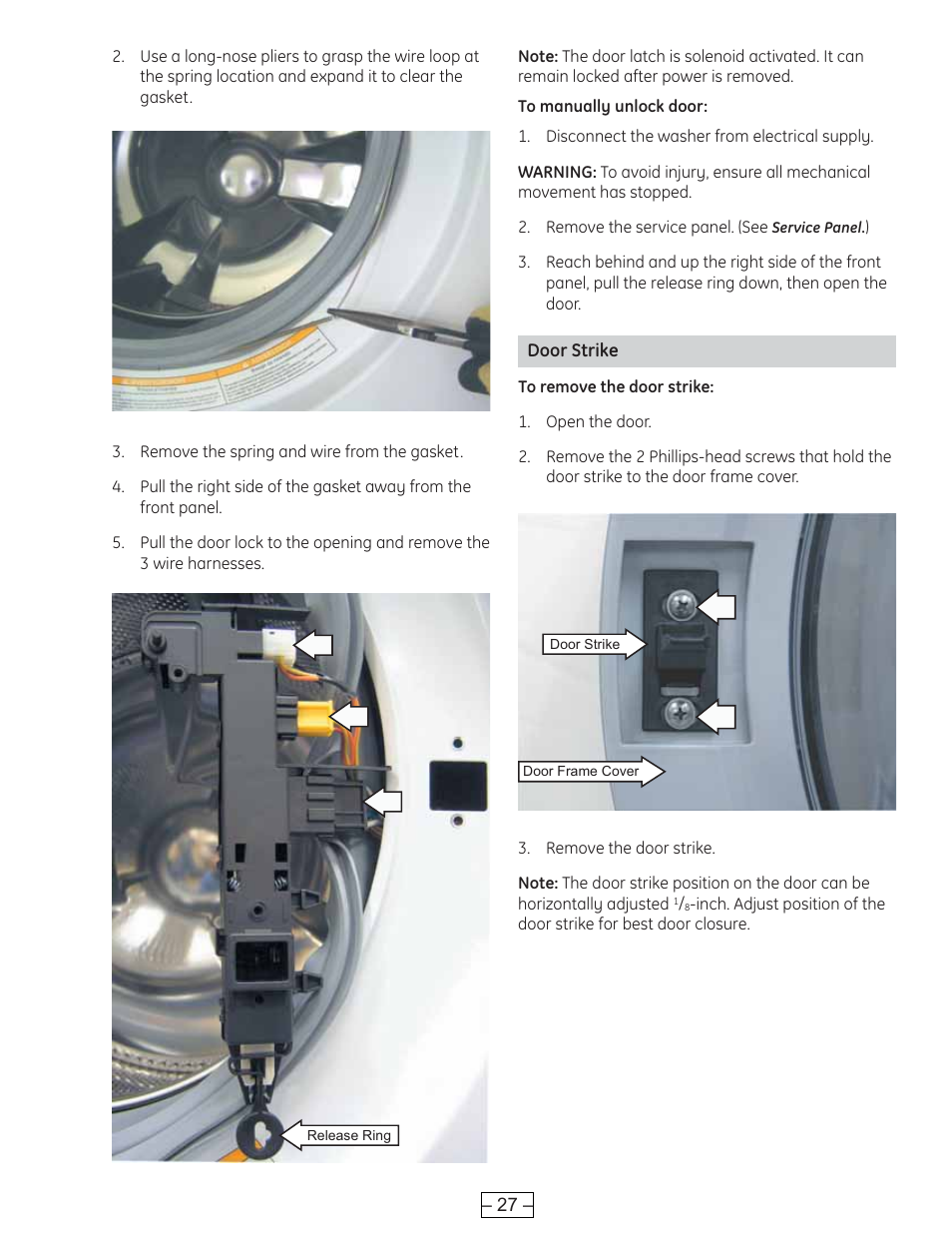 Door strike | GE WBVH6240 User Manual | Page 27 / 61