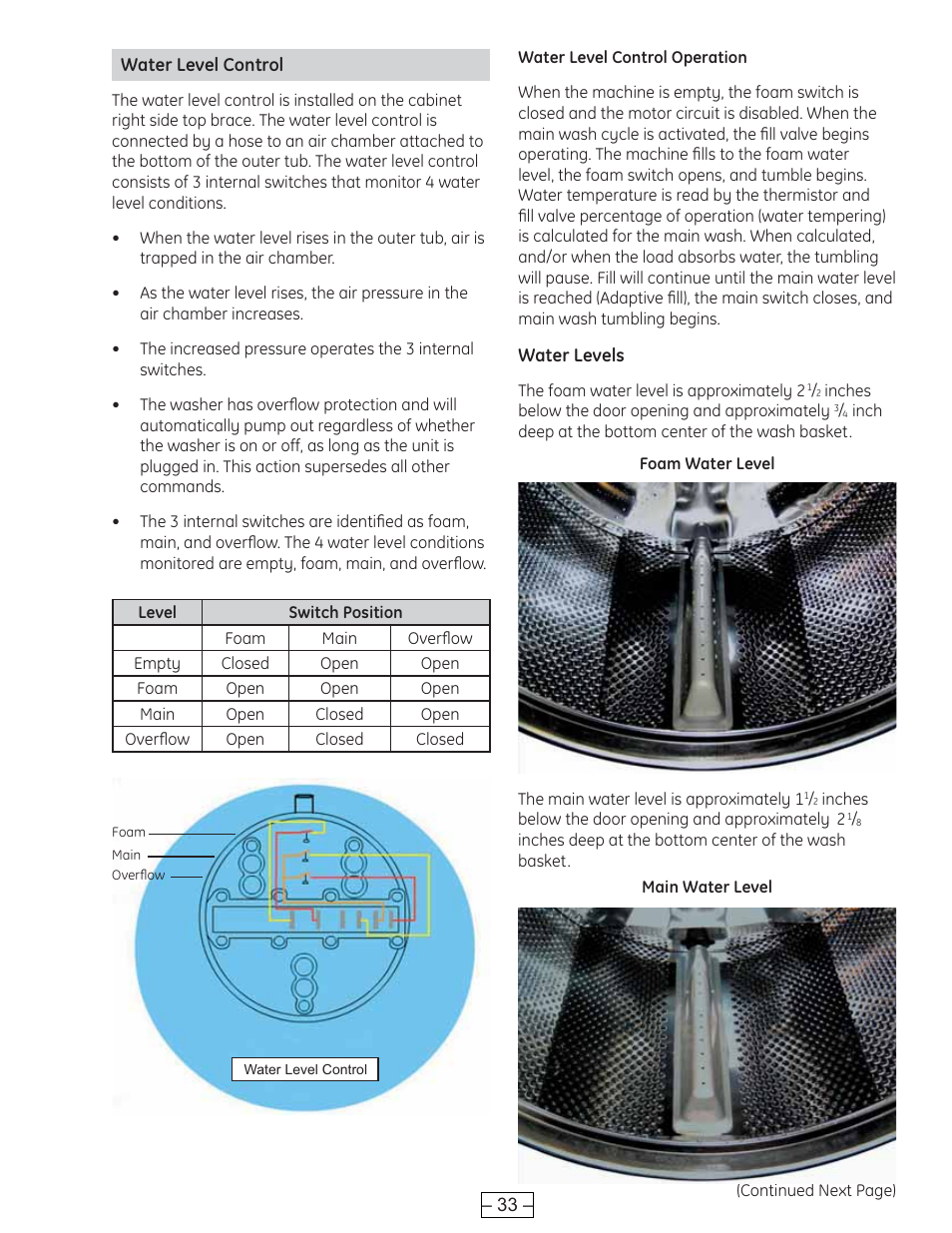 Water level control | GE WBVH6240 User Manual | Page 33 / 61