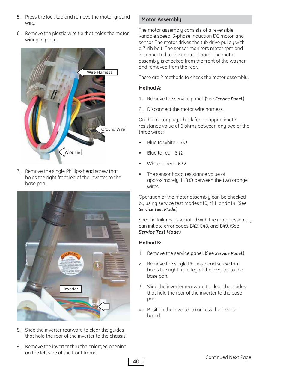 Motor assembly | GE WBVH6240 User Manual | Page 40 / 61