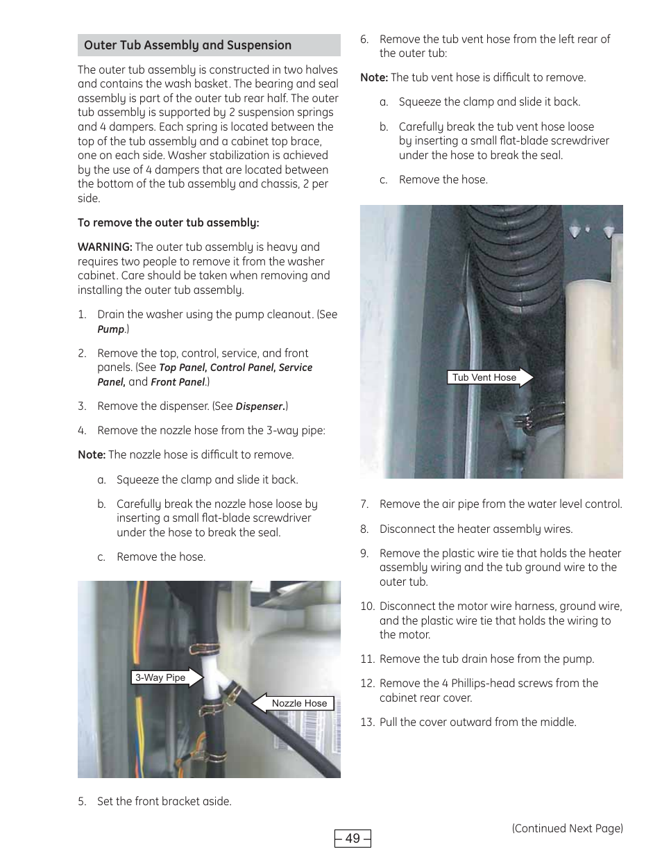 Outer tub assembly and suspension | GE WBVH6240 User Manual | Page 49 / 61