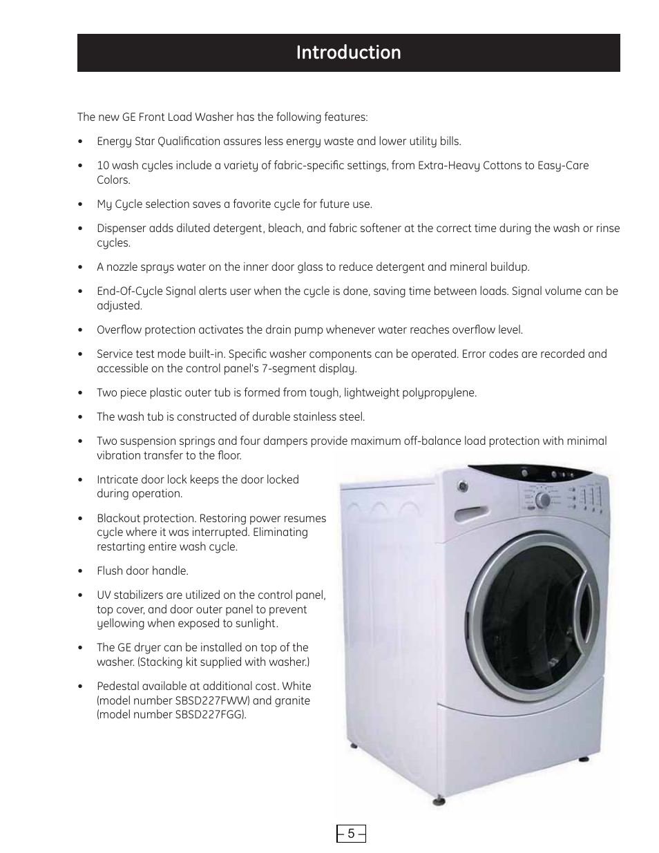 Introduction | GE WBVH6240 User Manual | Page 5 / 61