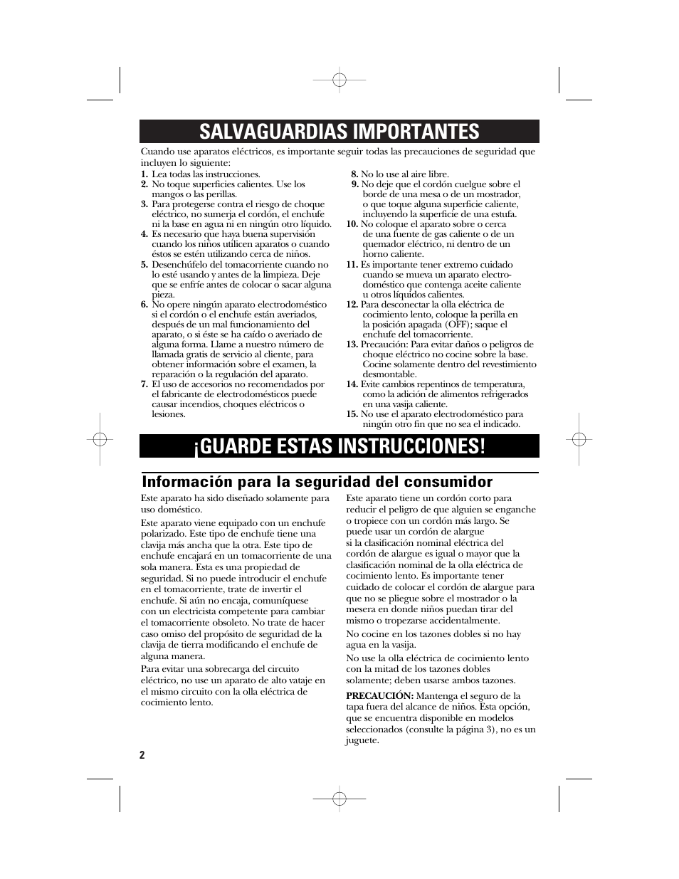 Información para la seguridad del consumidor | GE 840085800 User Manual | Page 26 / 48