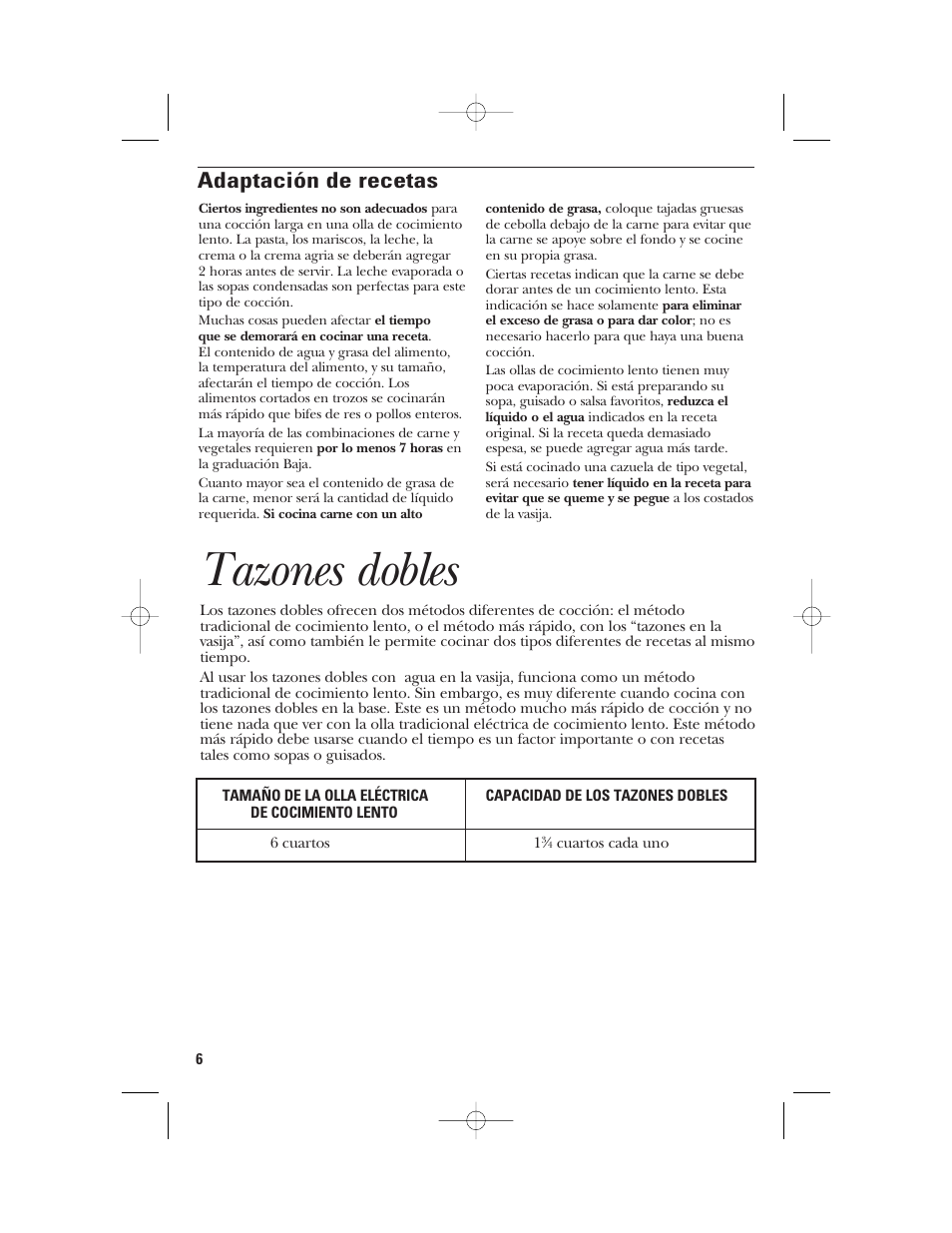 Tazones dobles, Adaptación de recetas | GE 840085800 User Manual | Page 30 / 48