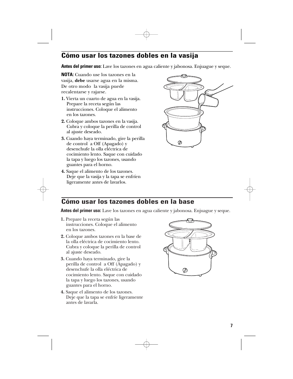 Cómo usar los tazones dobles en la base, Cómo usar los tazones dobles en la vasija | GE 840085800 User Manual | Page 31 / 48