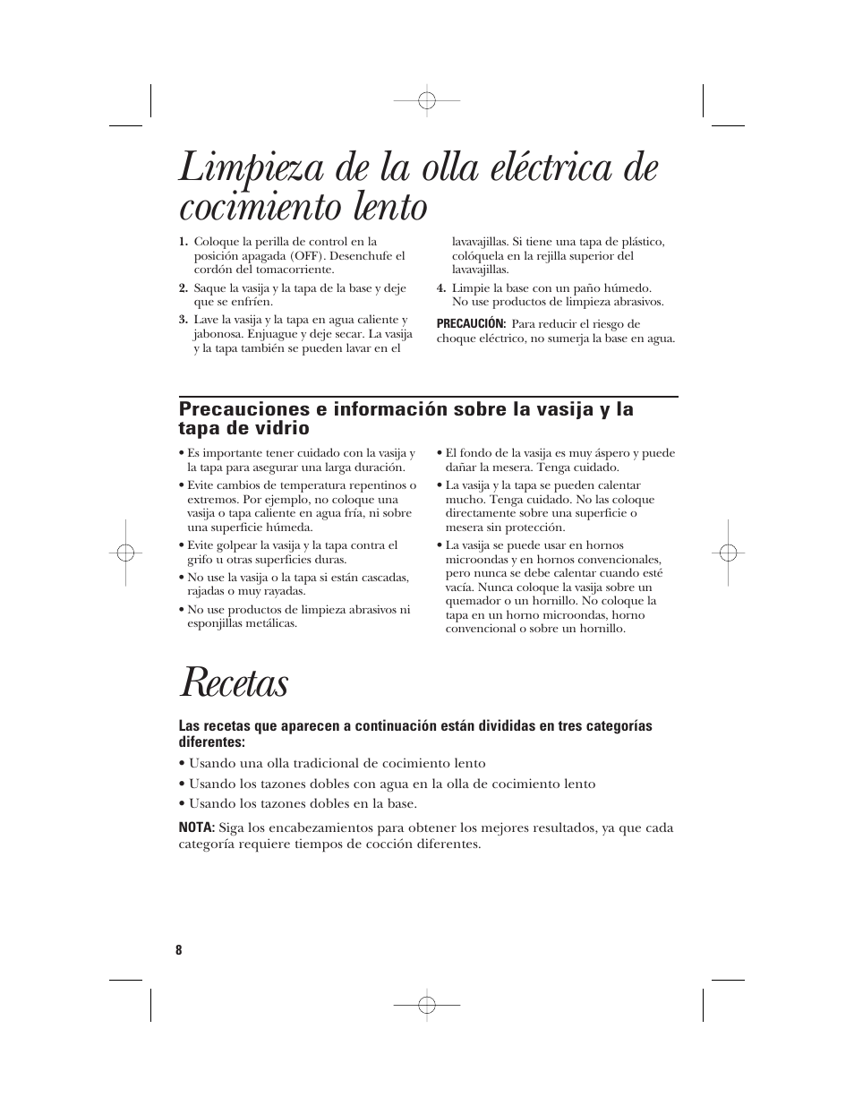 Recetas, Limpieza de la olla eléctrica de cocimiento lento | GE 840085800 User Manual | Page 32 / 48