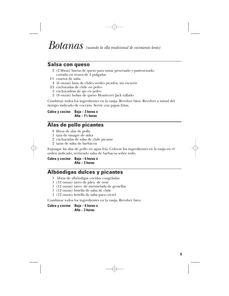 Botanas, Salsa con queso, Alas de pollo picantes | Albóndigas dulces y picantes | GE 840085800 User Manual | Page 33 / 48