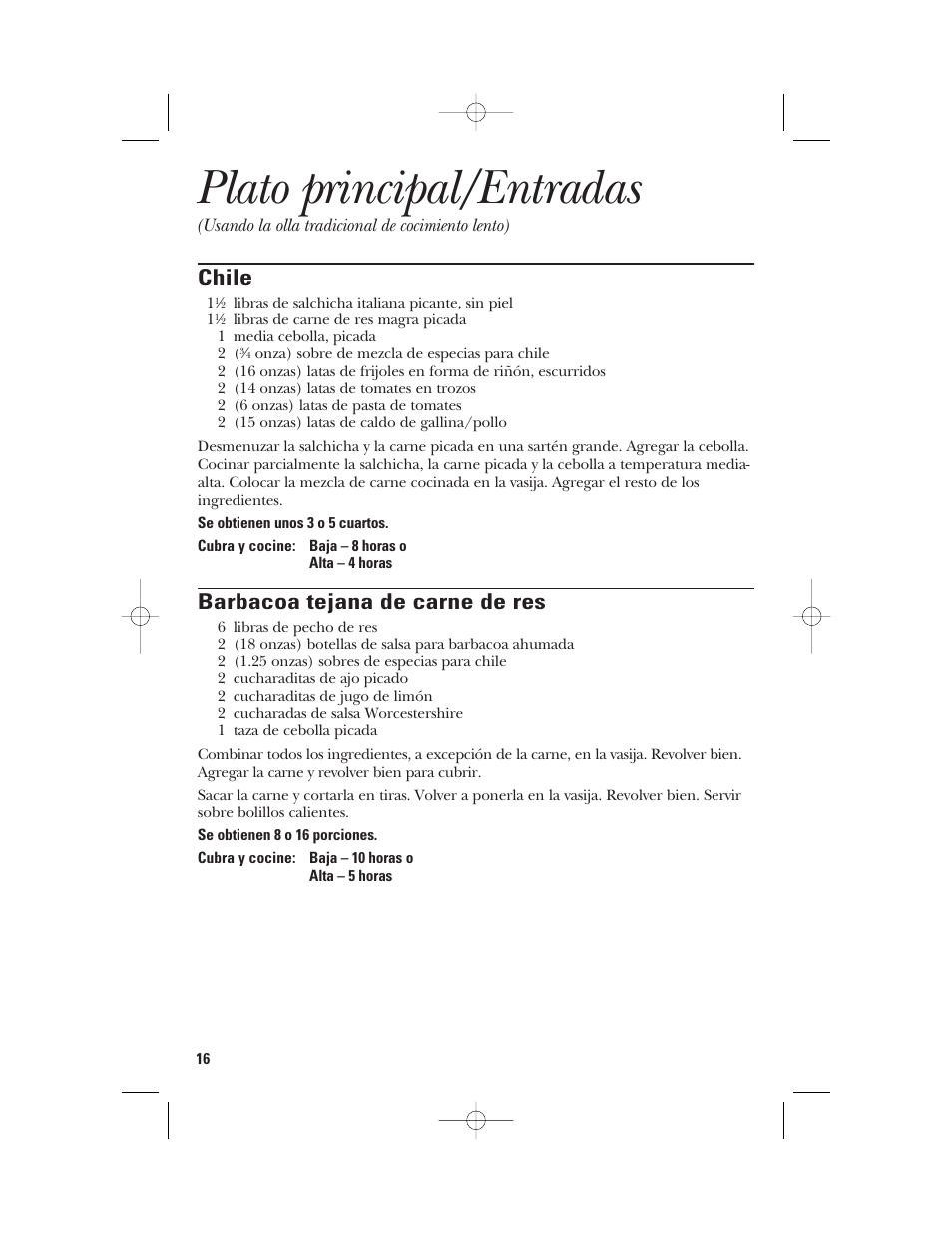 Plato principal/entradas, Chile, Barbacoa tejana de carne de res | GE 840085800 User Manual | Page 40 / 48