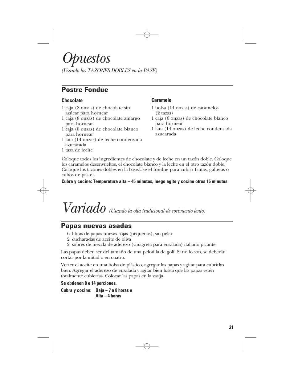 Opuestos, Variado | GE 840085800 User Manual | Page 45 / 48