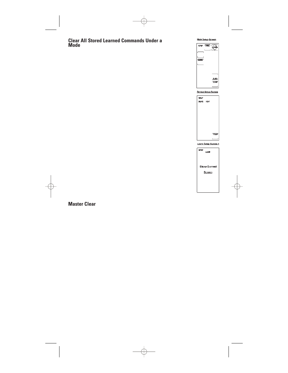 Clear all stored learned commands under a mode, Master clear | GE RM24941 User Manual | Page 13 / 42