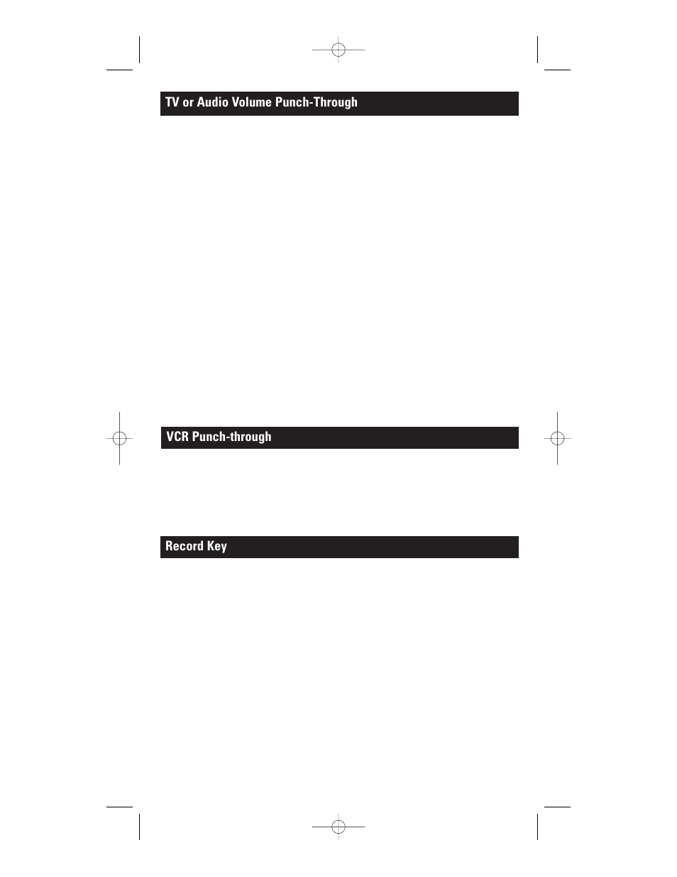 Tv or audio volume punch-through, Vcr punch-through, Record key | GE RM24941 User Manual | Page 15 / 42