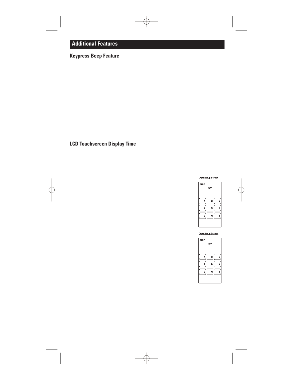 Additional features, Keypress beep feature, Lcd touchscreen display time | GE RM24941 User Manual | Page 16 / 42