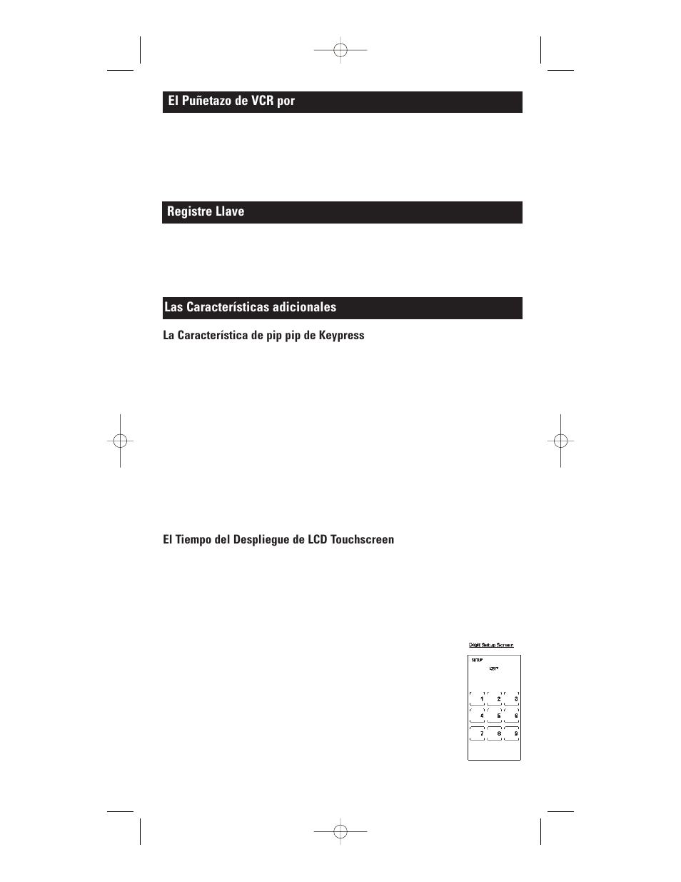 El puñetazo de vcr por, Registre llave, Las características adicionales | La característica de pip pip de keypress, El tiempo del despliegue de lcd touchscreen | GE RM24941 User Manual | Page 36 / 42
