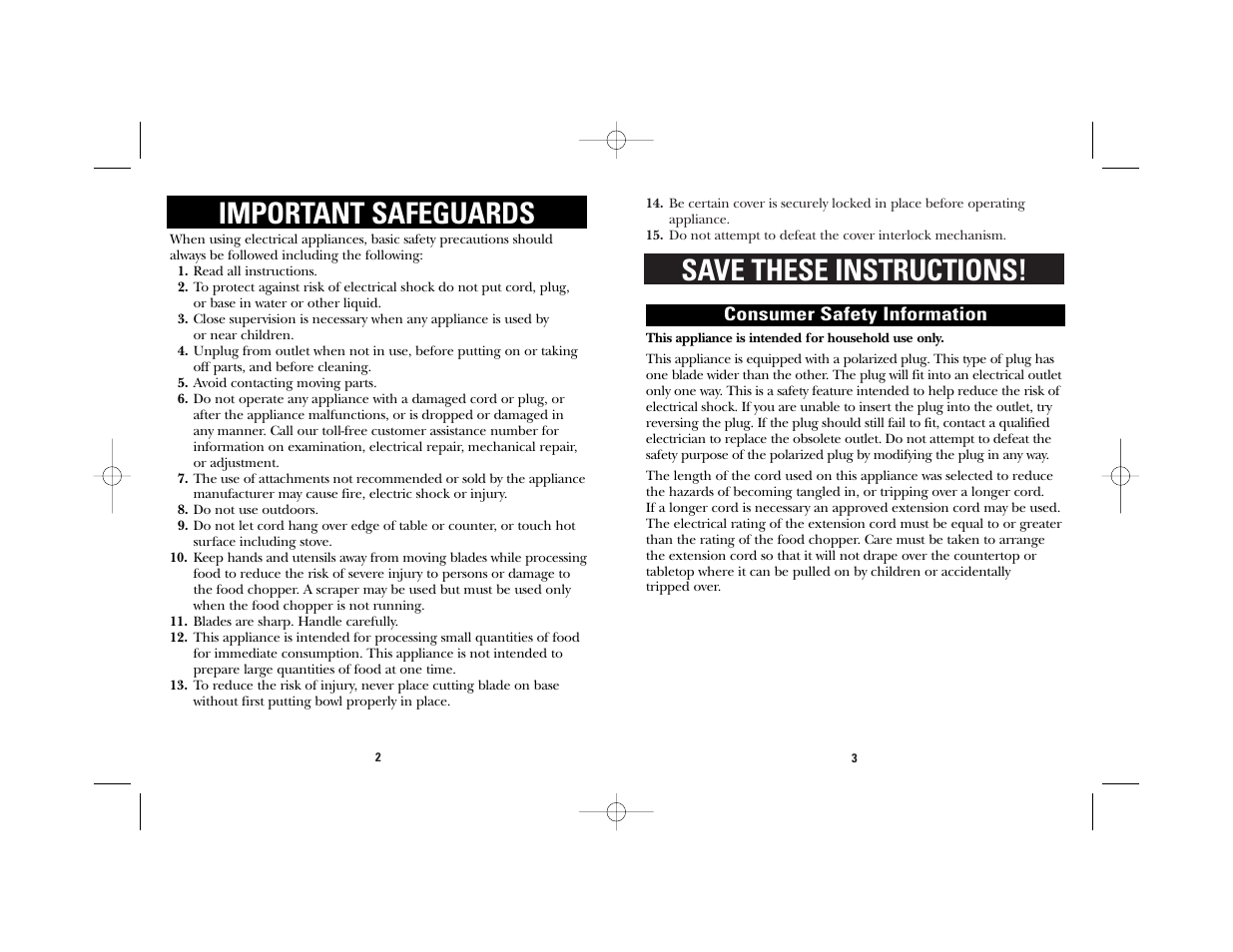 Save these instructions, Important safeguards | GE 106848 User Manual | Page 2 / 16