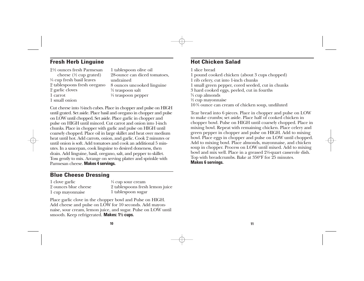 Hot chicken salad, Fresh herb linguine, Blue cheese dressing | GE 106848 User Manual | Page 6 / 16