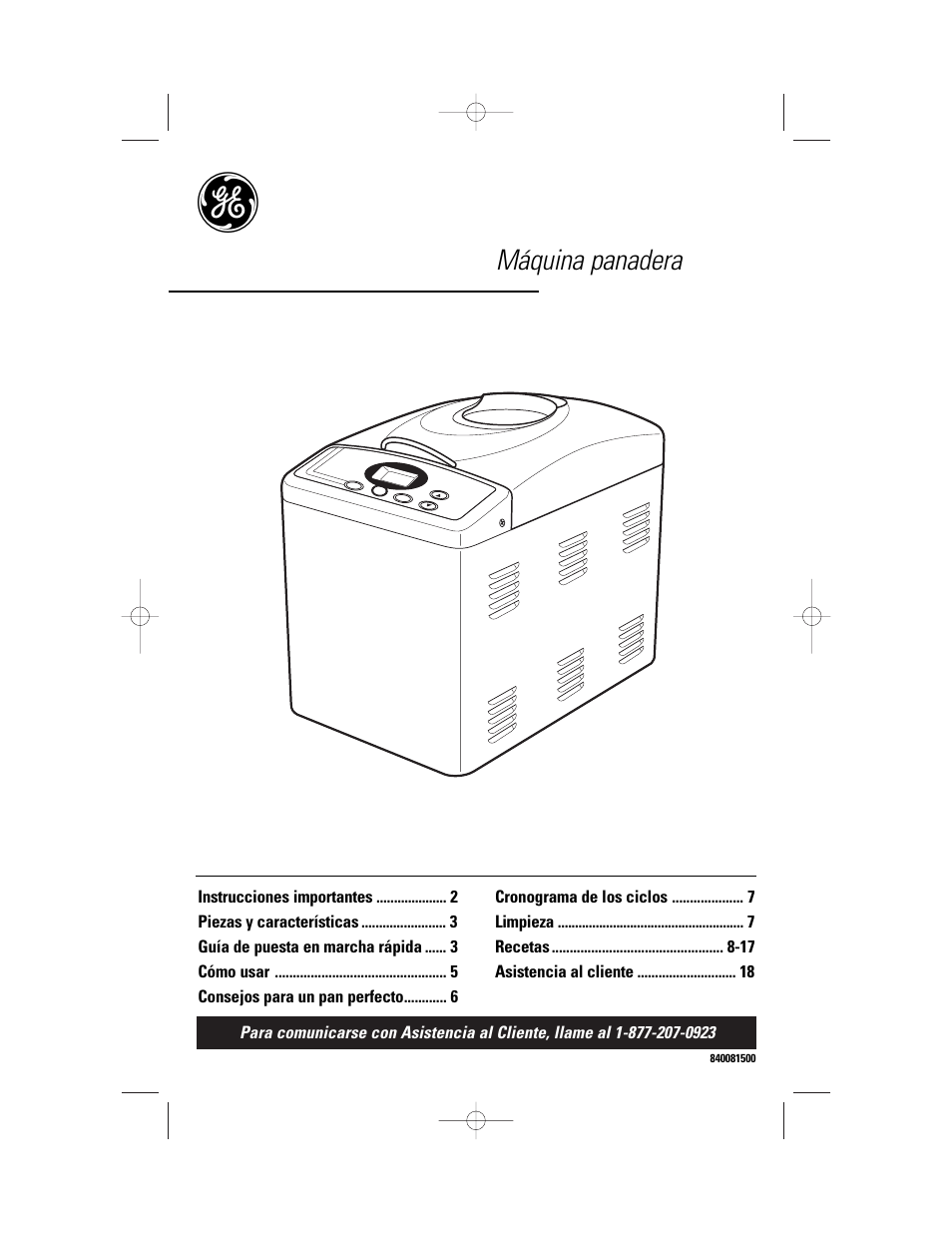 Spanish version, Máquina panadera | GE 840081500 User Manual | Page 19 / 36