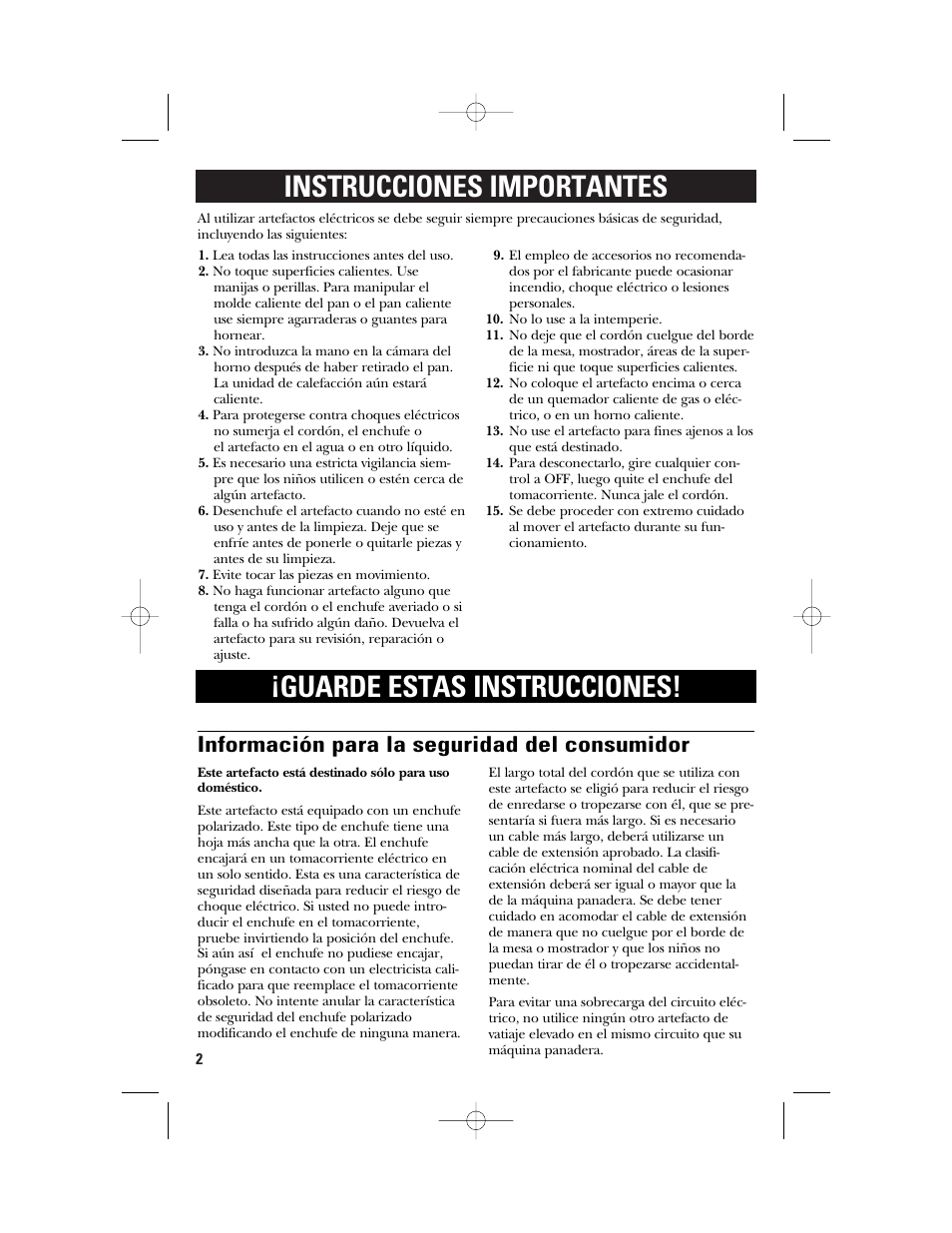 Información para la seguridad del consumidor | GE 840081500 User Manual | Page 20 / 36