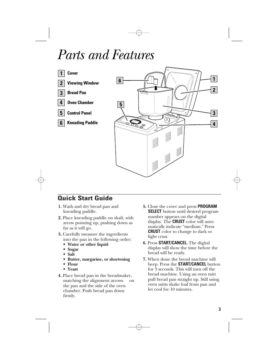 Parts and features, Quick start guide | GE 840081500 User Manual | Page 3 / 36