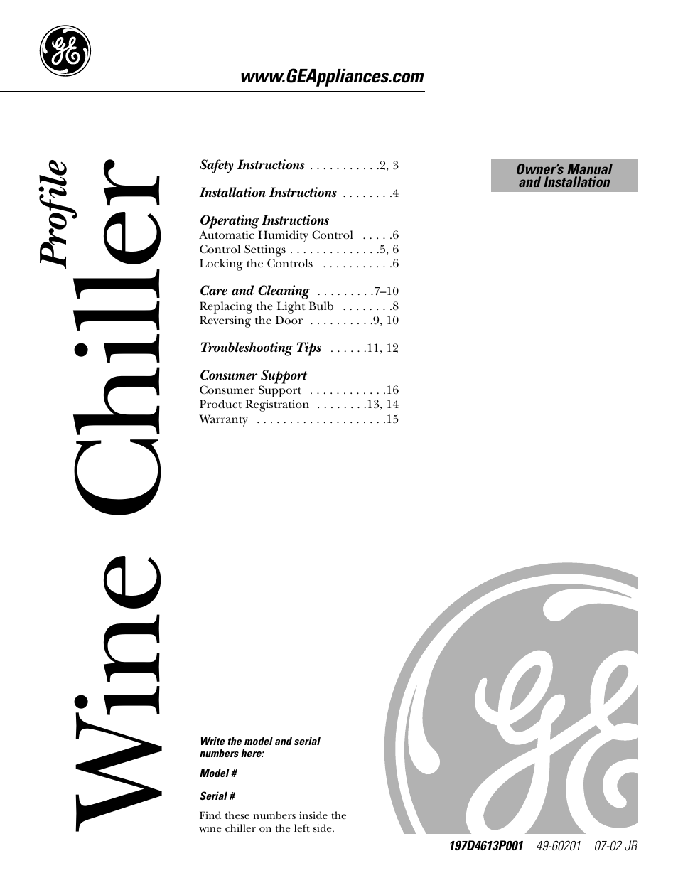 GE Wine Chiller User Manual | 32 pages