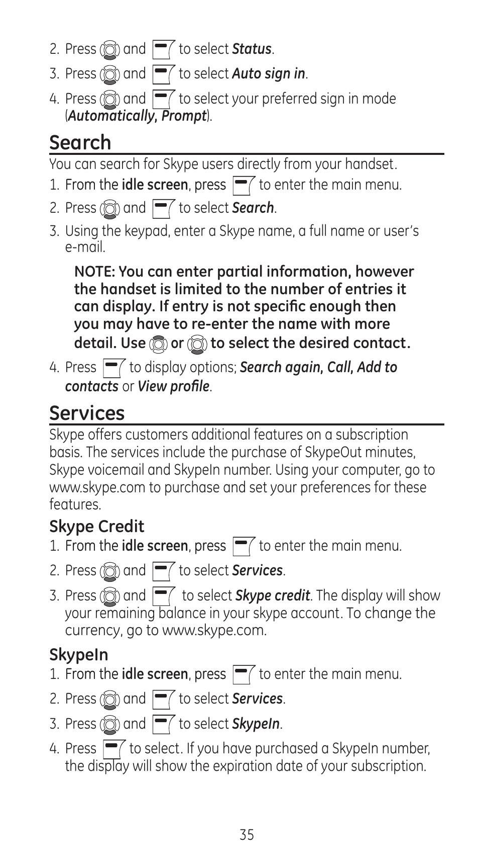 Search, Services | GE 28310 User Manual | Page 35 / 60