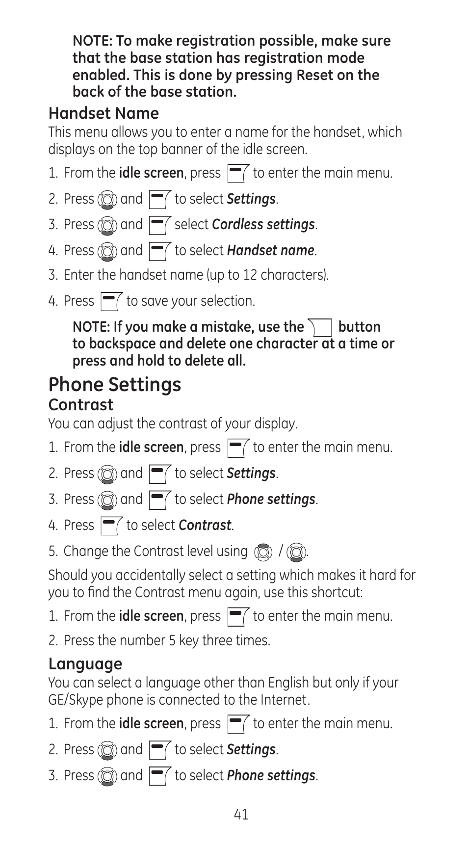 Phone settings | GE 28310 User Manual | Page 41 / 60