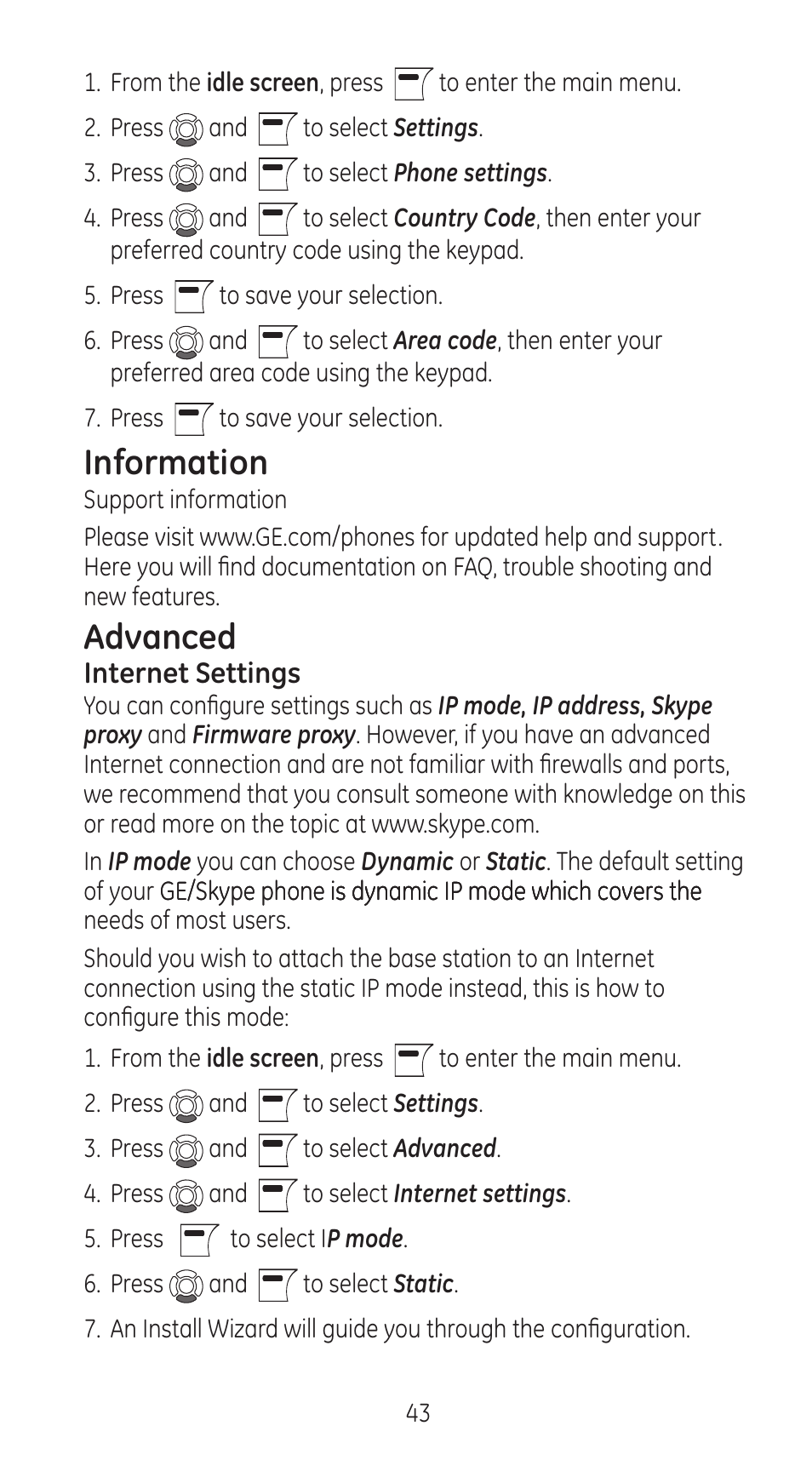 Information, Advanced | GE 28310 User Manual | Page 43 / 60