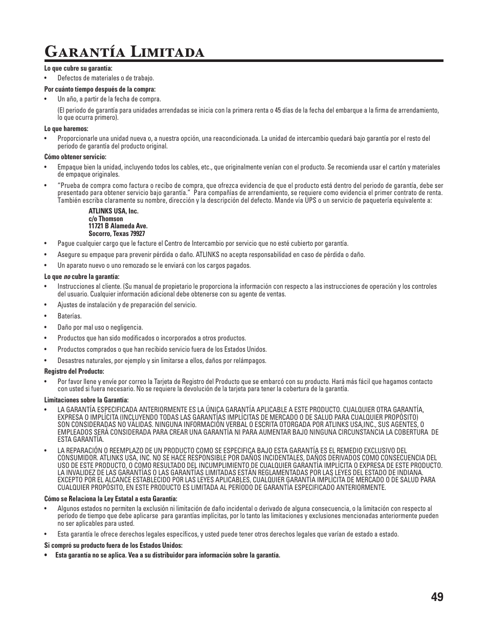 Garantía limitada | GE 25833 User Manual | Page 101 / 104