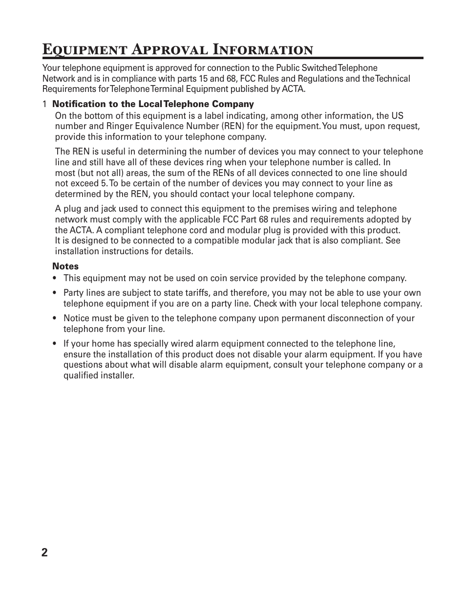 Equipment approval information | GE 25833 User Manual | Page 2 / 104