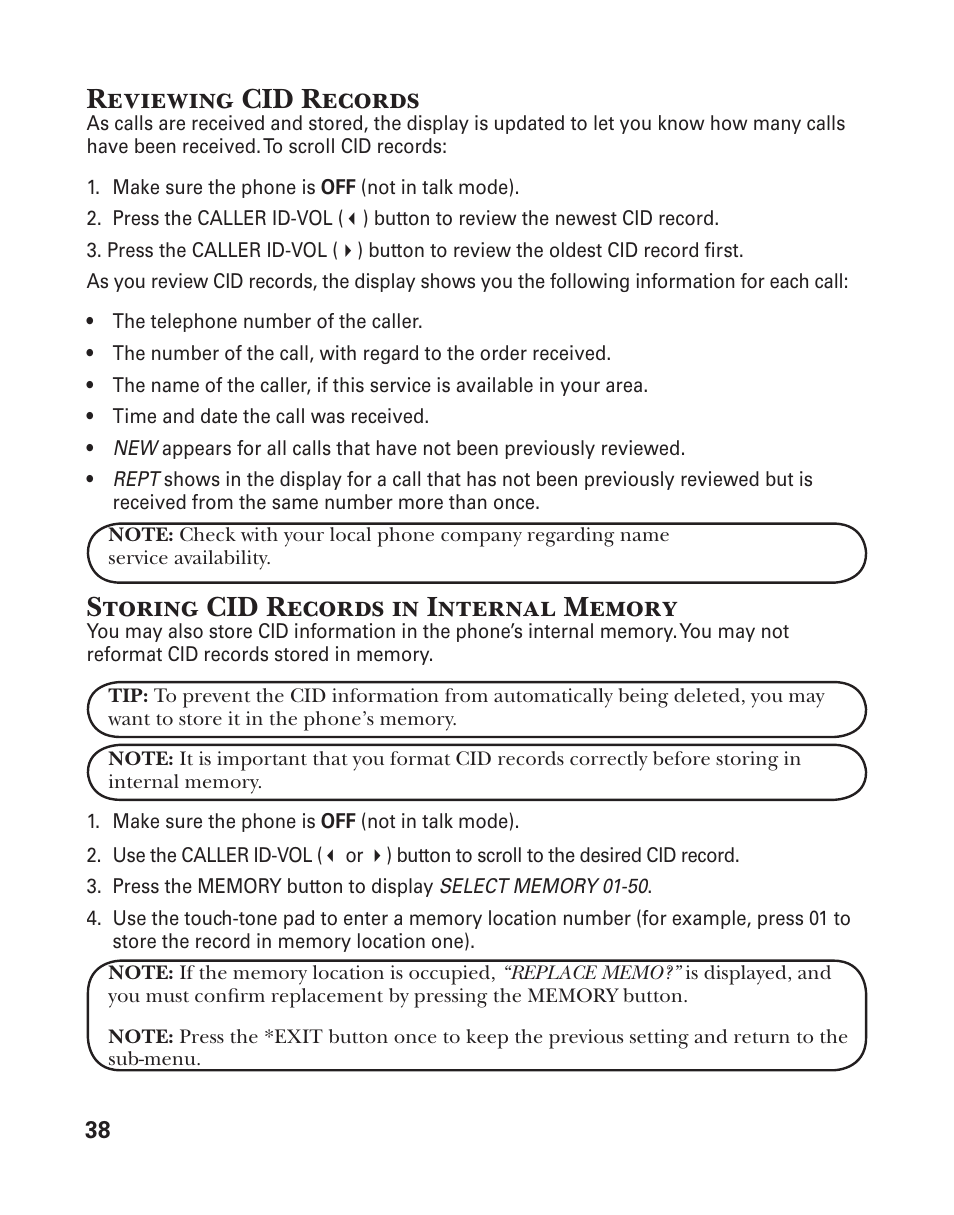 Reviewing cid records | GE 25833 User Manual | Page 38 / 104