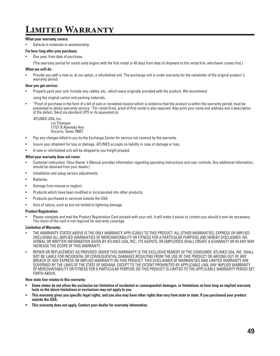 Limited warranty | GE 25833 User Manual | Page 49 / 104