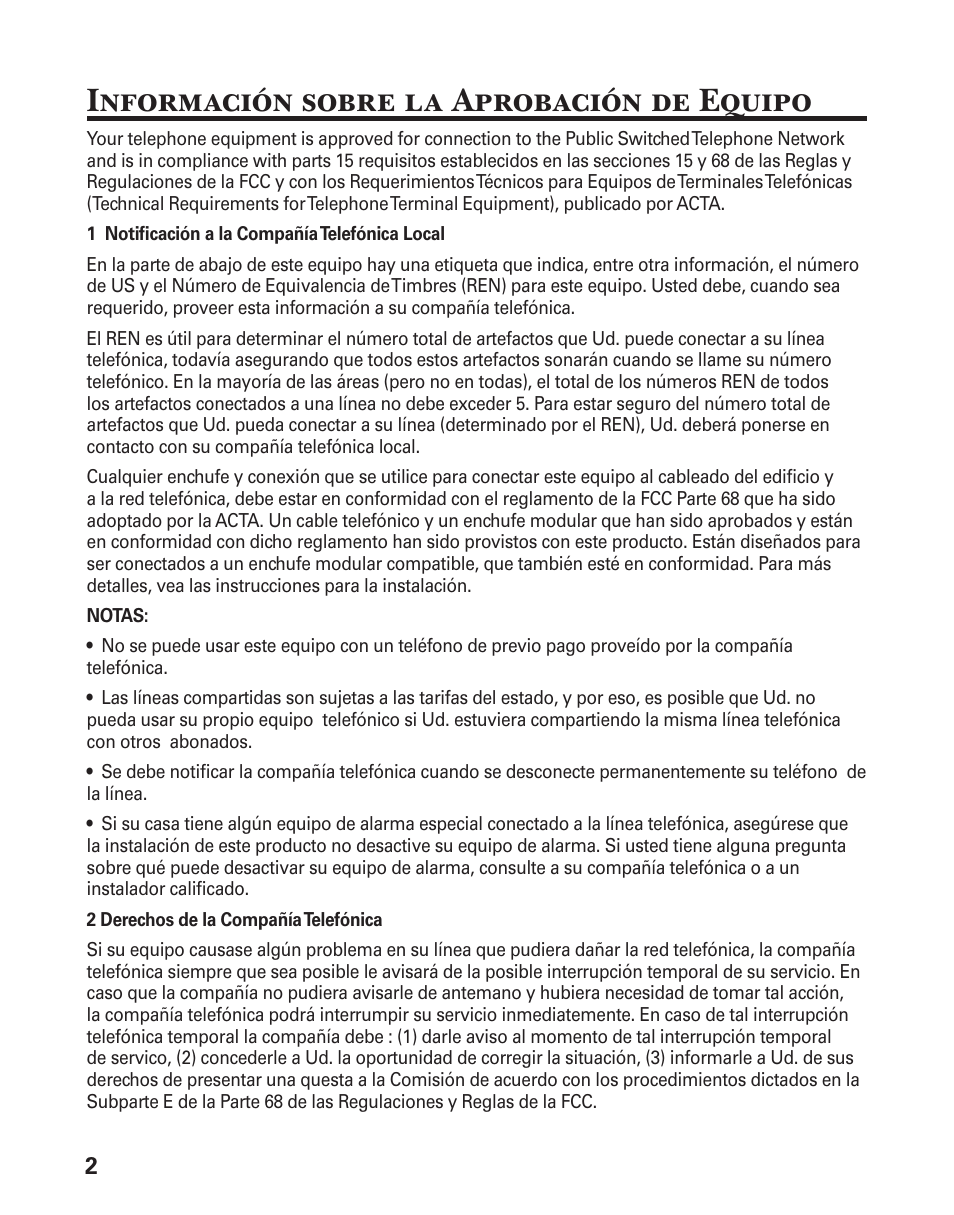 Información sobre la aprobación de equipo | GE 25833 User Manual | Page 54 / 104